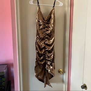 NWT Misha Collection Bronze/Brown Velvet Ruched Mimi Cocktail Dress
